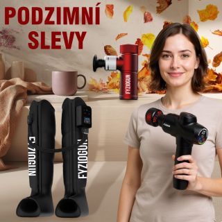 🍂 Podzimní slevy jsou tady! 🍁 Dopřej si regeneraci jako profesionál s masážními pistolmi a kompresními kalhotami FYZIOGUN....